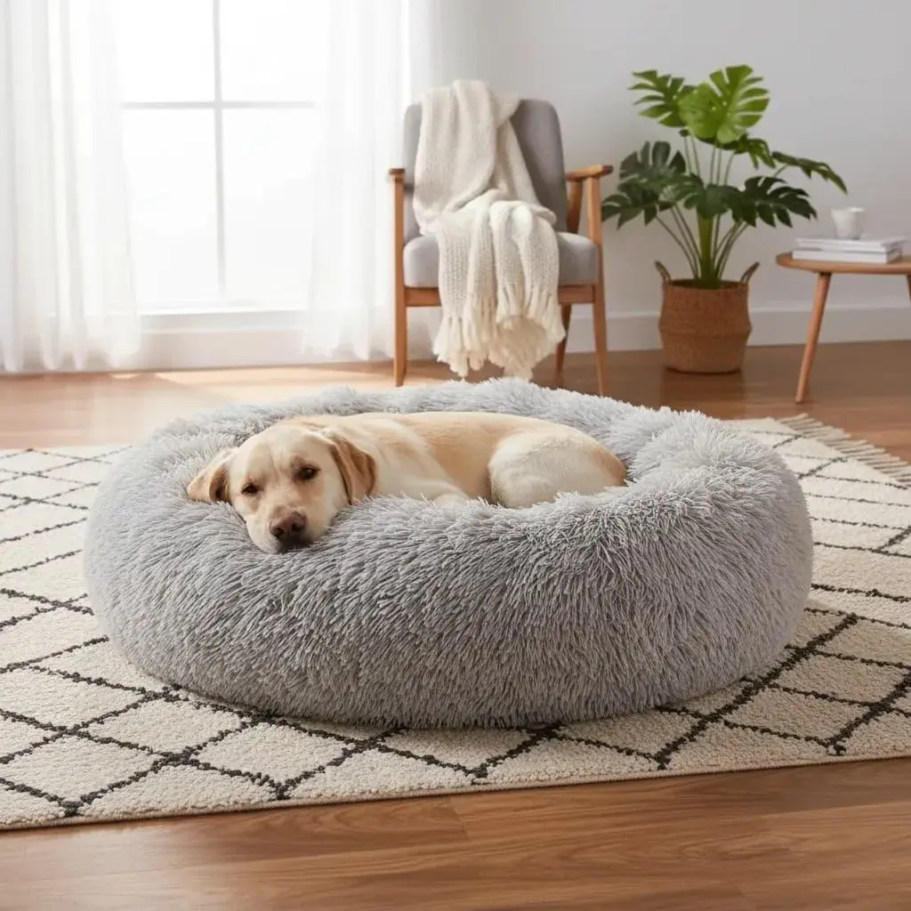 CAMA PET NUVEM PELUCIA REDONDA CAMINHA NINHO DONUT CASINHA M 50CM (CINZA) | MATERIAL ANTIALERGICO, PODE SER LAVADO NA MAQUINA, NÃO SOLTA PELOS