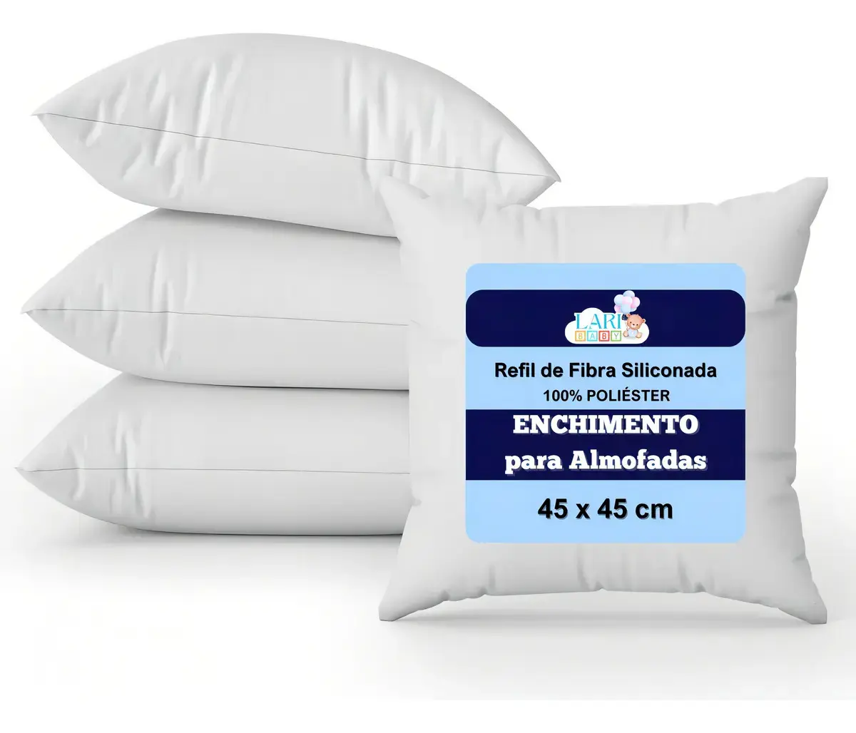 Kit 4 Enchimento Almofada 45x45 cm Fibra Siliconada 100% Silicone Antialérgico Refil Branco Macio e Confortável