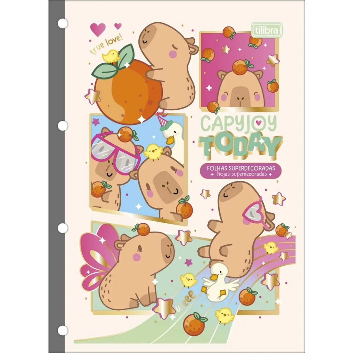 Kit de Blocos para Fichário, Tilibra, Universitário, Capyclub, 80 Folhas, 63 Gramas, Pacote com 4 - 1