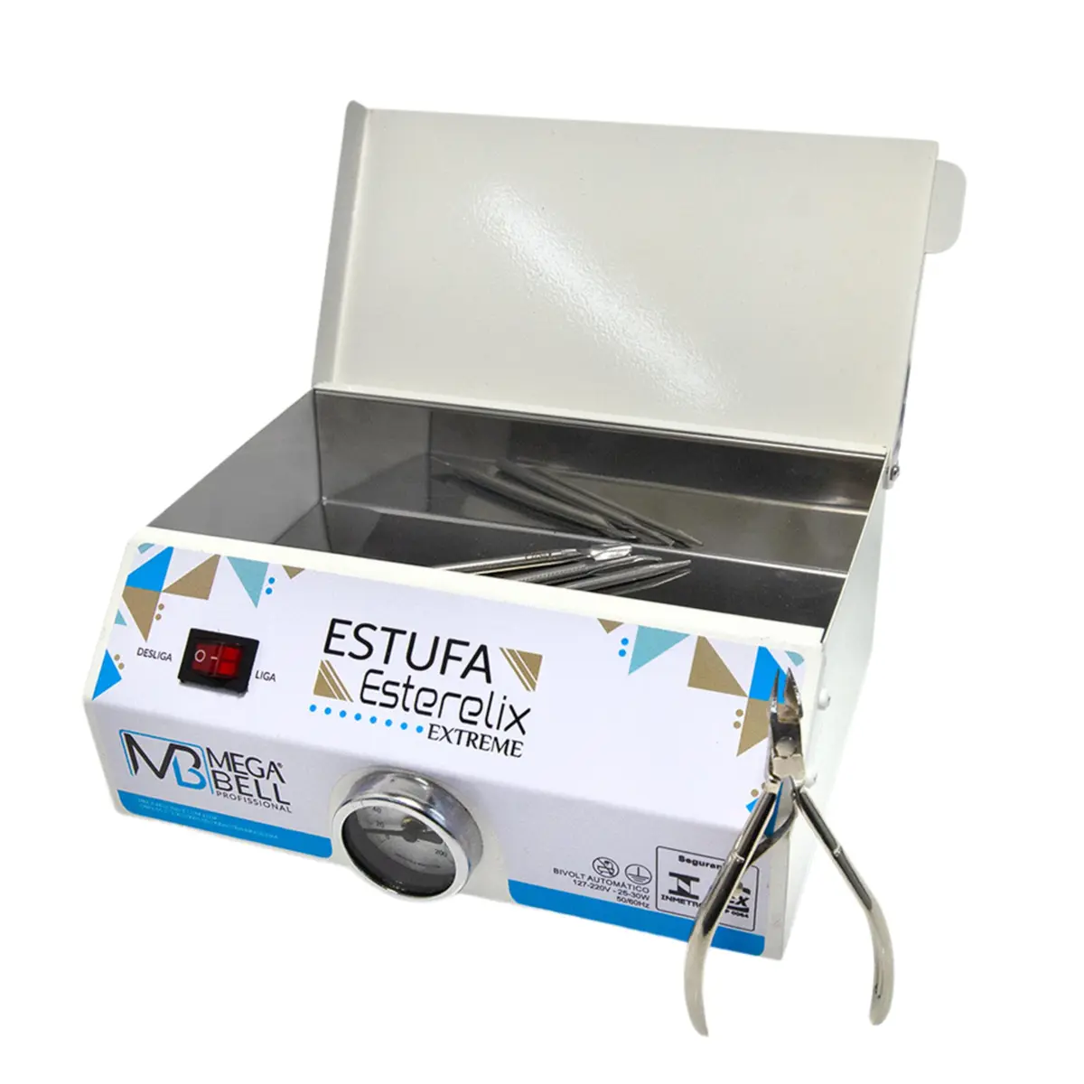 Estufa Esterilizadora para Manicure e Pedicure Mega Bell, Bivolt | Ideal para profissionais que trabalham com grande volume de utensílios diariamente