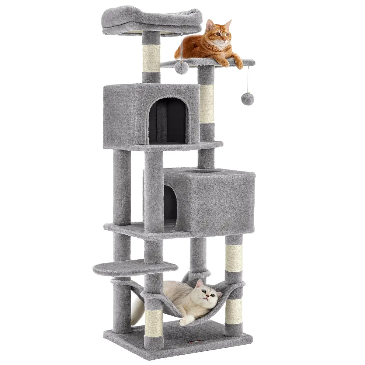 Feandrea Torre para Gato Grande e Arranhador de Vários Níveis com Sisal e Veludo PV, Árvore Casa de Gatos 48.5x40x151 cm, Cinza Claro BRPCT192W01V1
