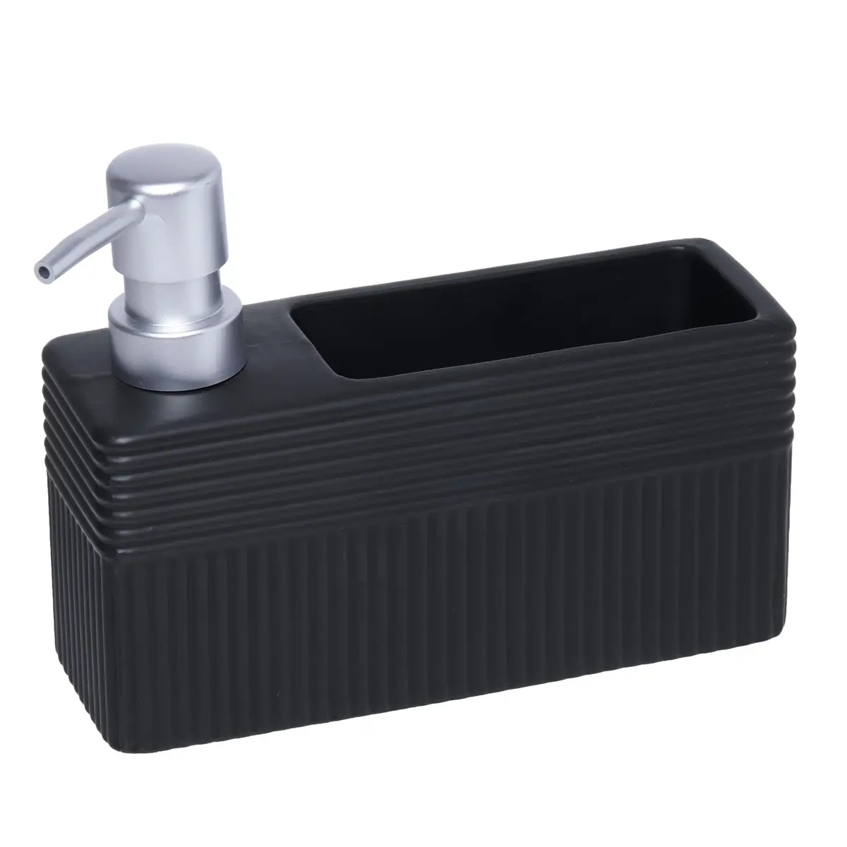 LYOR - Porta Detergente Líquido com Suporte para Esponja Velinea 490ml Preto Cerâmica