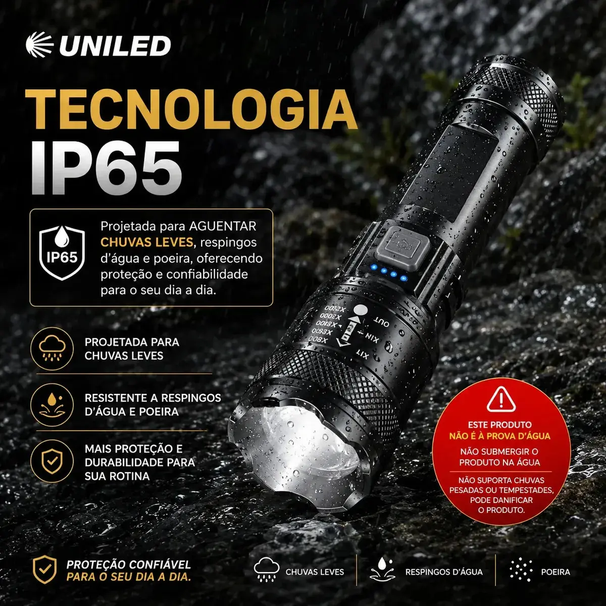 Lanterna Militar Tatica LED Mais Forte do Mundo 1000m Potente Zoom Telescópico Alto Brilho Resistente Agua Sitio Fazenda UNILED thumbnail 9