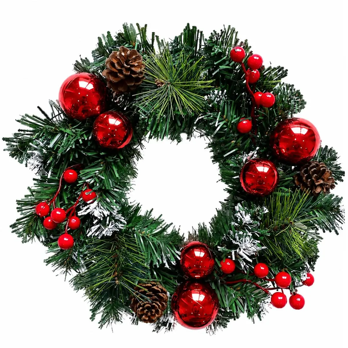 Guirlanda De Natal Com Bolas Vermelhas Pinhas E Frutas Silvestres 30cm Luxo - 1