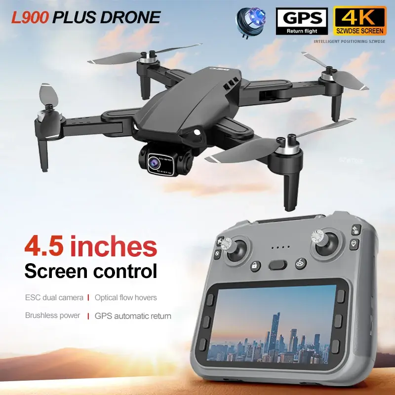 Drone L900 PLUS com GPS, câmera profissional 4K de alta definição, motor sem escovas, 5G Wi-Fi, FPV e controle remoto com tela de 4,5 polegadas – quadricóptero RC, brinquedo e presente para meninos