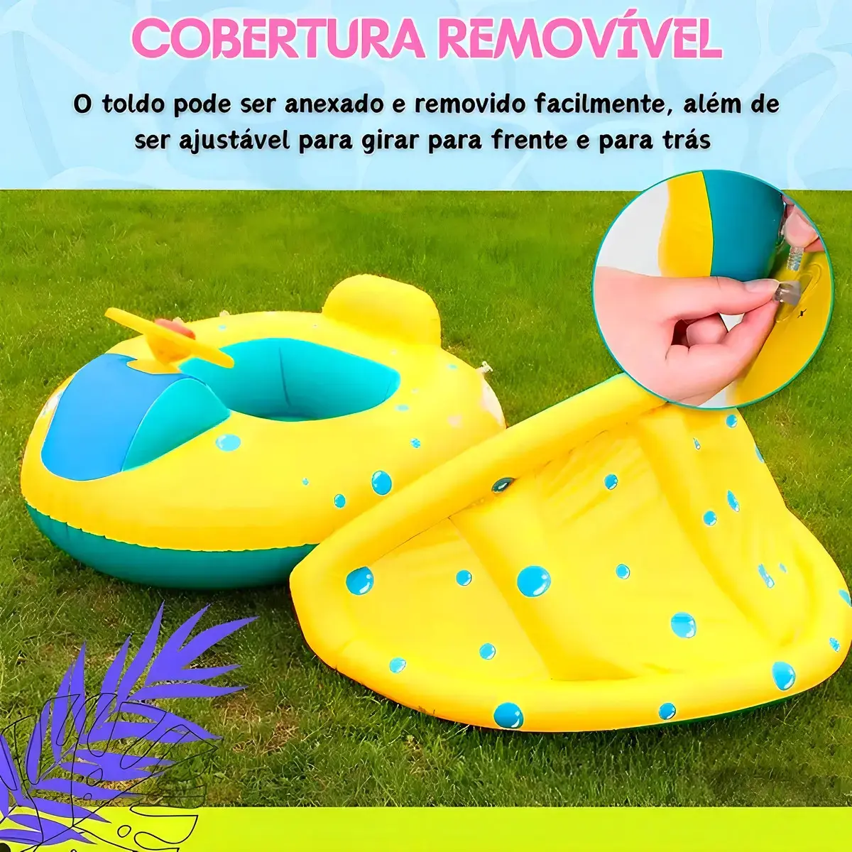 Boia Bote Bebê Infantil Inflável Piscina Com Cobertura De Proteção UV Cor Azul/amarelo Indue Variedades thumbnail 3