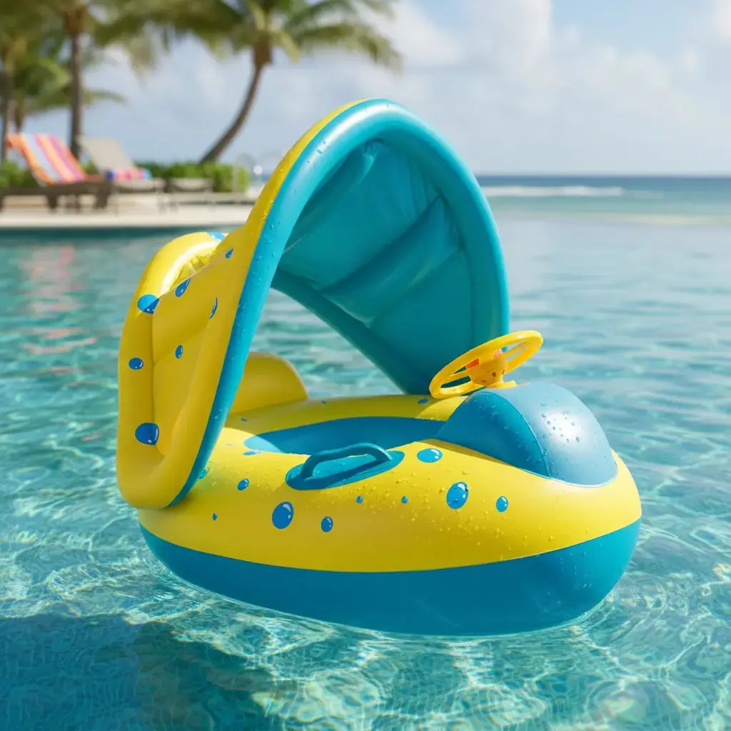 Boia Bote Bebê Infantil Inflável Piscina Com Cobertura De Proteção UV Cor Azul/amarelo Indue Variedades thumbnail 7