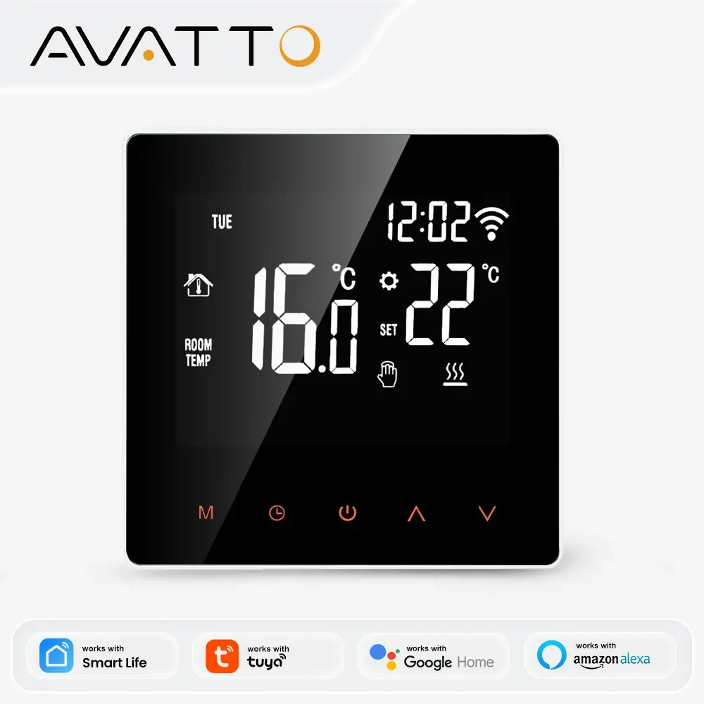 Termostato Inteligente WiFi AVATTO para Aquecimento Elétrico, Controle Remoto de Temperatura para Caldeira a Gás, Compatível com Tuya, Alexa, Google Home