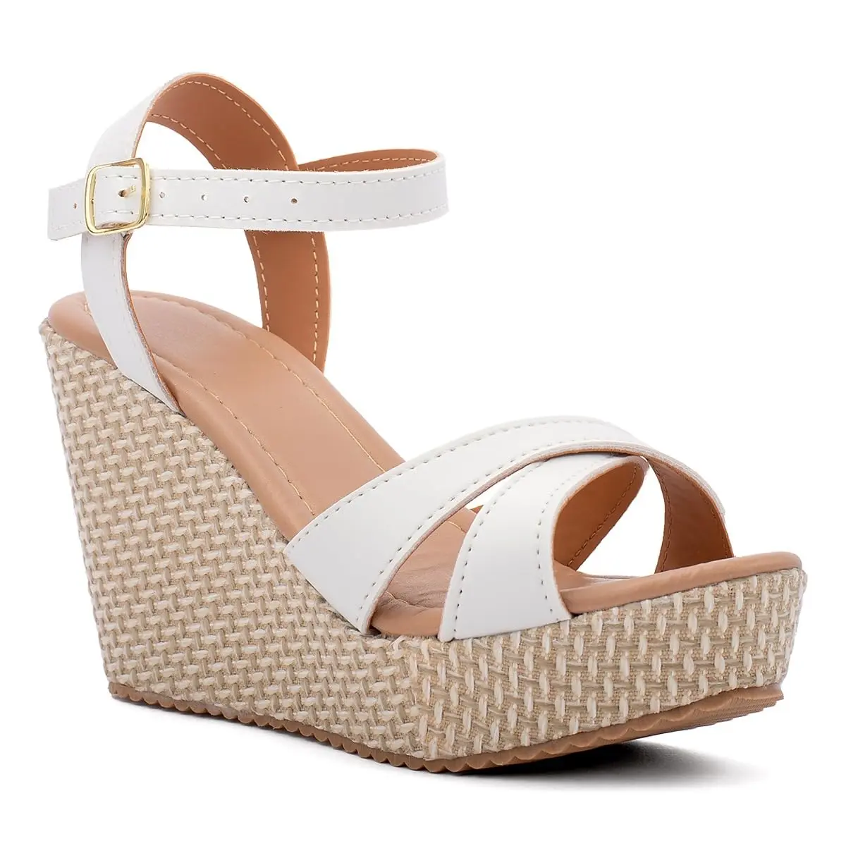 Sandália Anabela Feminina Salto Plataforma 10 cm Tira Cruzada Premium Confortável Versátil