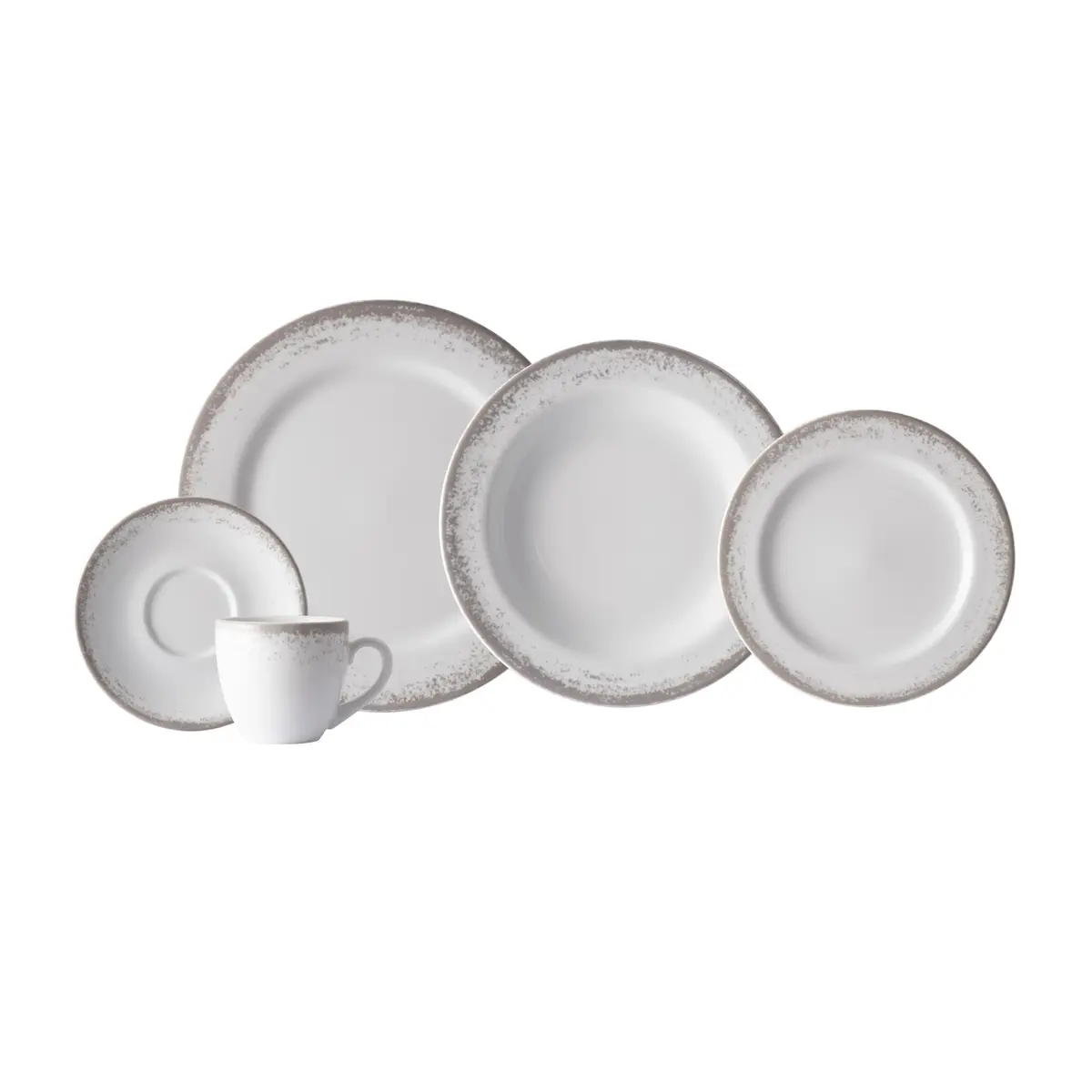 Serviço de Jantar e Chá 20 Peças em Porcelana, Decoração Névoa Cinza, Porcelana Schmidt