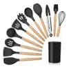 Kit 12 Utensílios Cozinha Silicone com Cabo Madeira - 1