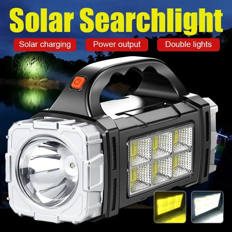 2024 poderosa lanterna led usb + lanterna recarregável solar cob tocha de acampamento ao ar livre portátil holofote banco potência ao ar livre