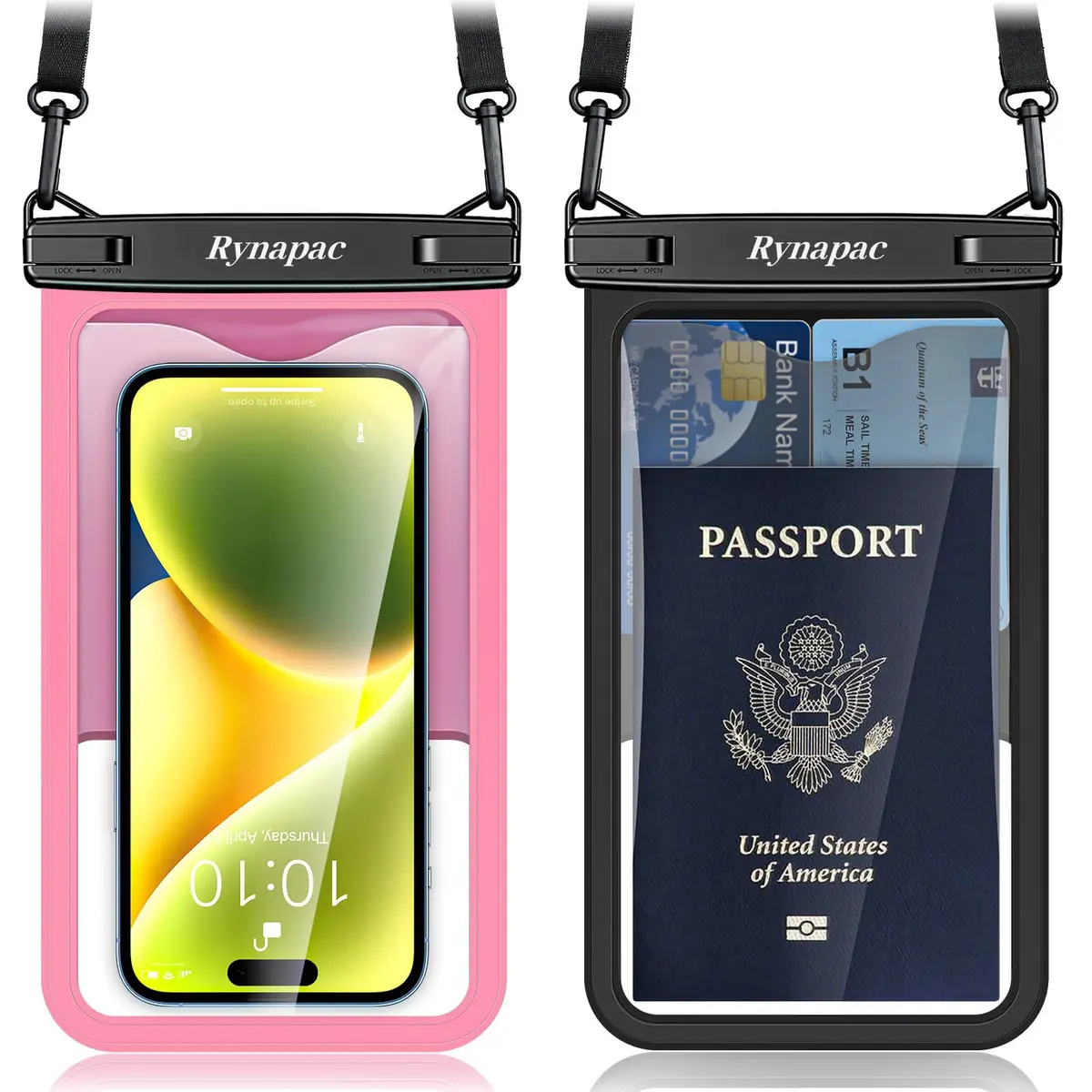 Rynapac Waterproof Phone Pouch - 8.5in Waterproof Phone Case with Lanyard, IPX8 Cell Phone Dry Bag Beach Essentials for iPhone 15/15 Plus/15 Pro/15 Pro Max/13/14/SE Series, Galaxy 23/22/21/20 Series_AB