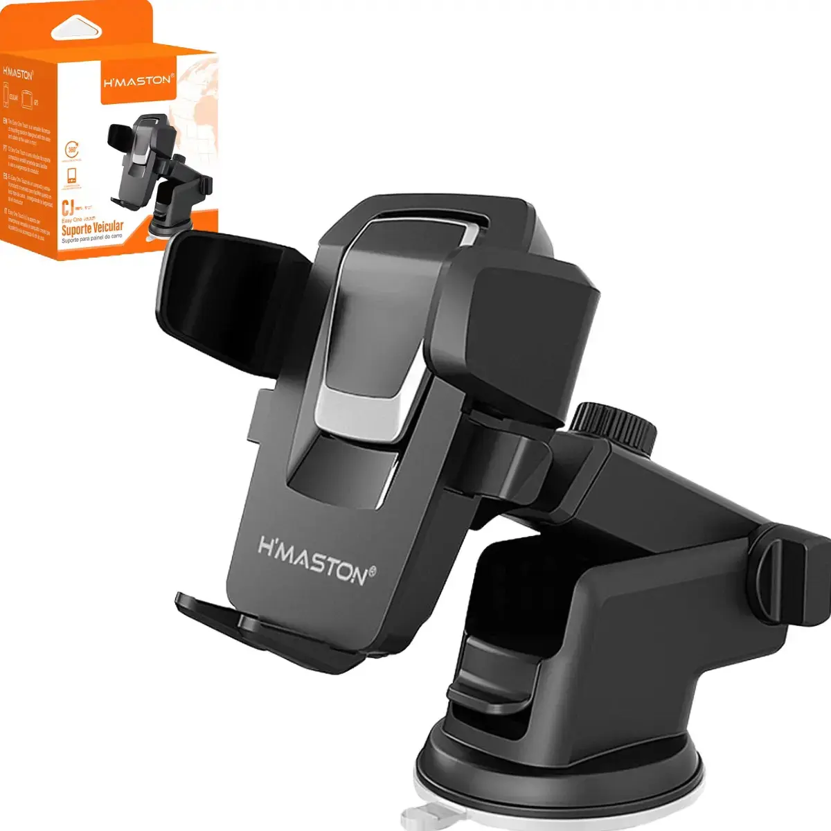 Suporte Para Celular GPS Retrátil Carro Ventosa Rotação 180° Cj02 Preto