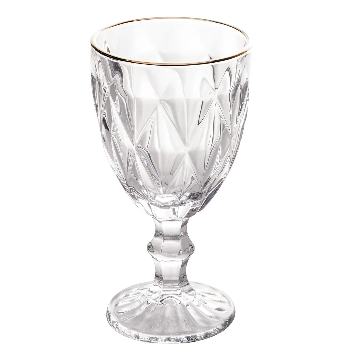 LYOR - Conjunto de 6 Taças de Vidro Para Água Diamond 325ml Transparente Com Fio Dourado - Mesa Posta - Itens Para Casa - Utensílios de Cozinha - Enxoval - Casamento - 1