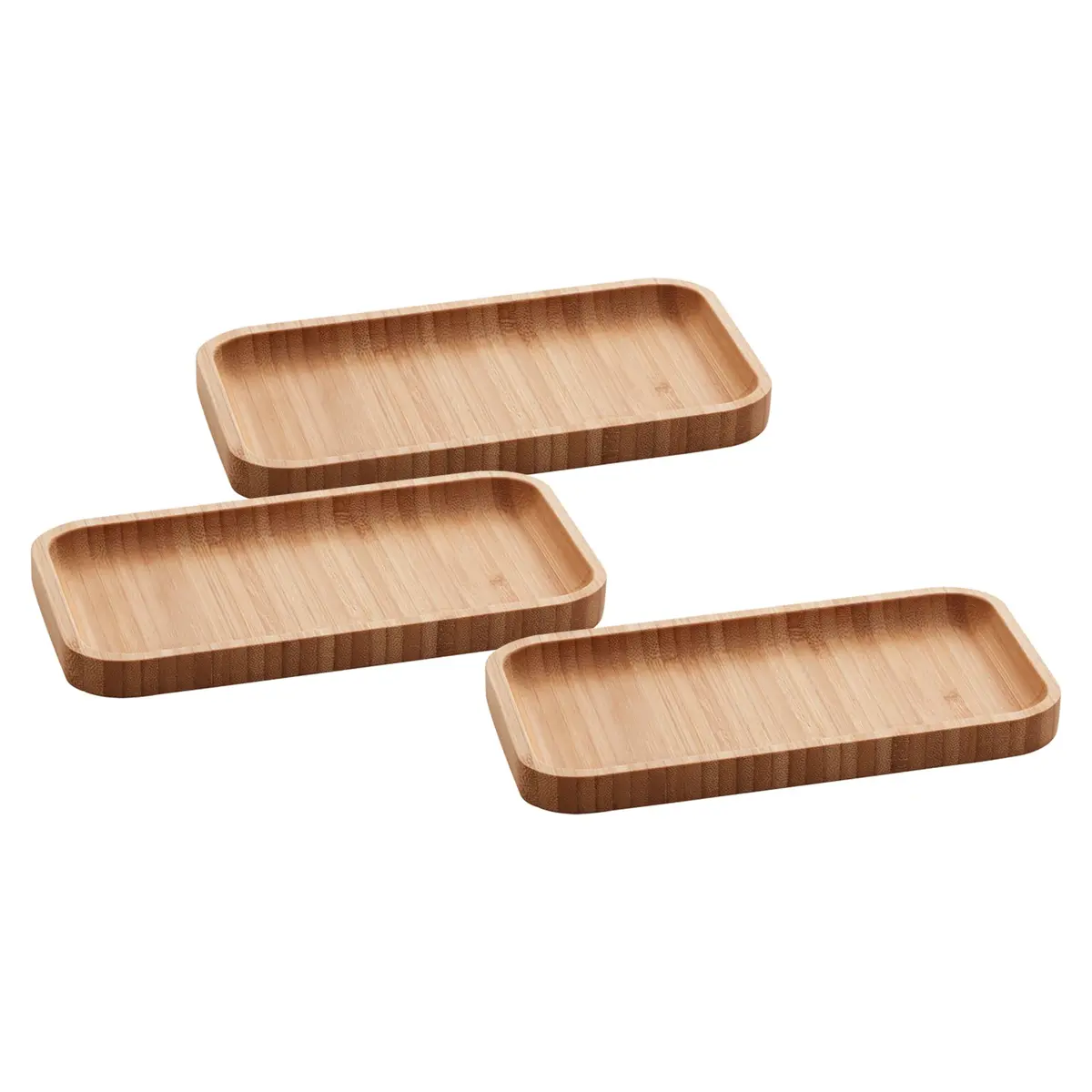 LYOR - Jogo de 3 Bandejas de Bambu Hire 20cm x 10cm x 1,5cm - 1
