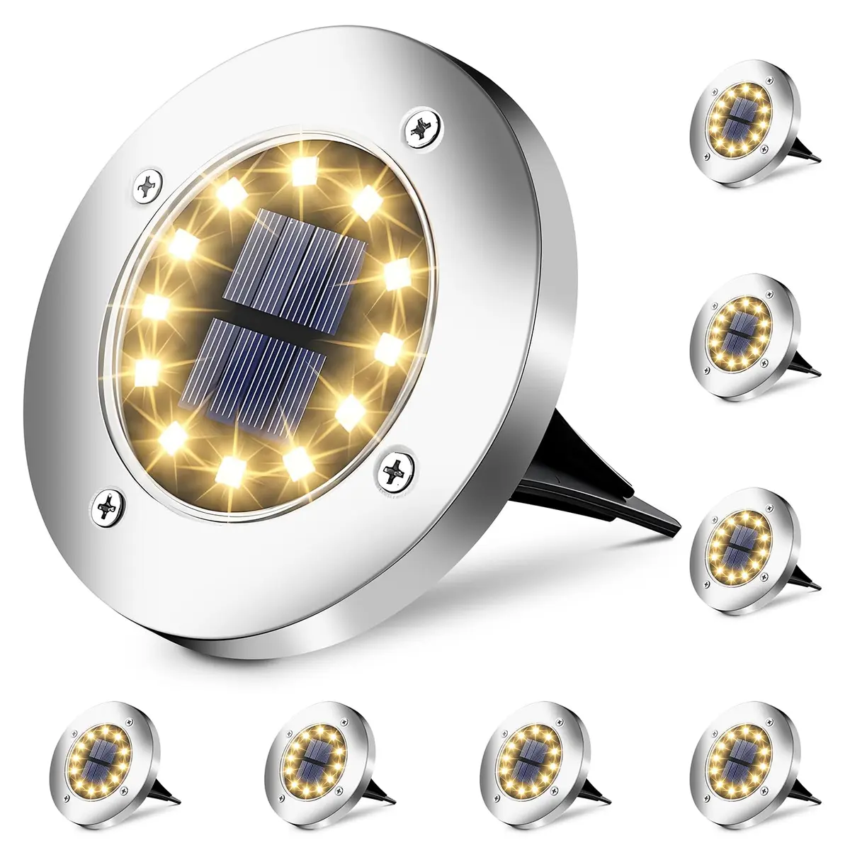 Luz Solar para Jardim, 8 Kit 12 Leds, Luzes Solares à Prova D'água para Jardim, Luzes Solares, Luminária Solar, Luminária Solar, Luz Solar, Luz Externa, Luminaria Externa
