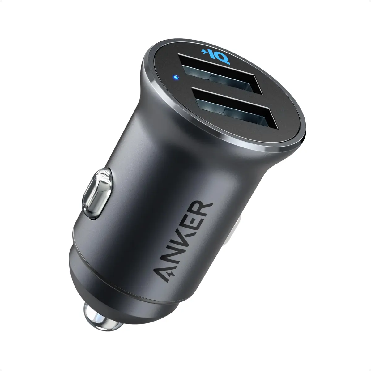 Anker Carregador Veicular 320 (24W II), Carregador Veicular Turbo | Carregador Carro USB com 2 Portas USB-A, Carregamento Rápido, Mini em Alumínio com LED Azul, para iPhone 17/16/15/14, Samsung - 1