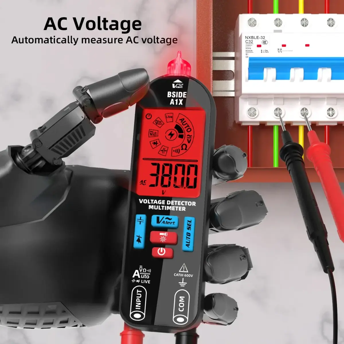 Bside multímetro digital inteligente recarregável testador eletrônico ac dc sem contato ncv medidor de ponto de interrupção de capacitor de diodo automático - 1