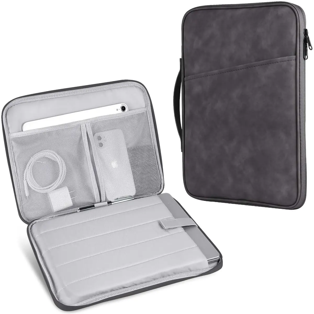 Capa Case para Tablet e Notebook até 13 Polegadas, Couro PU Camurça, Cinza, Resistente à Água, Anti-Impacto, Leve e Portátil - 1