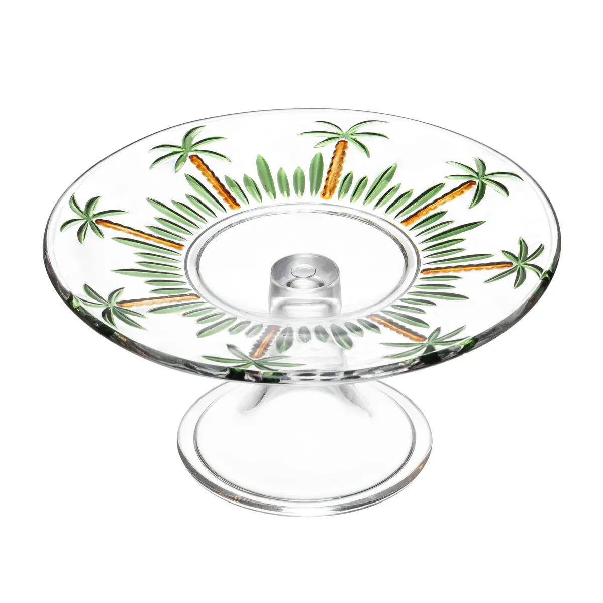 LYOR - Prato com Pé Palm Hand Painting 19cm Cristal