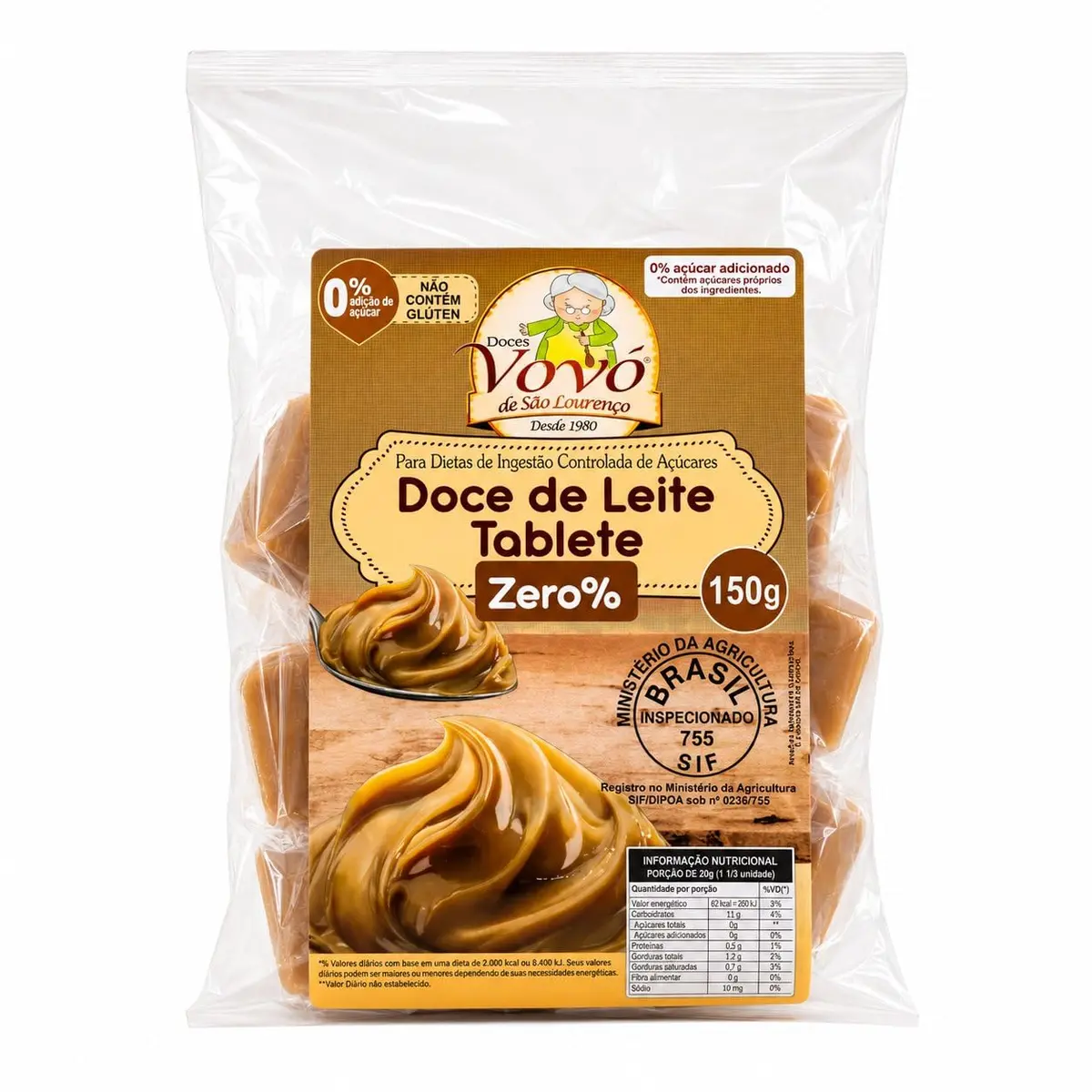 Doce de Leite Puro Tabletinho VOVÓ 150g – Zero Adição de Açúcares – Doce de Leite em Tabletes