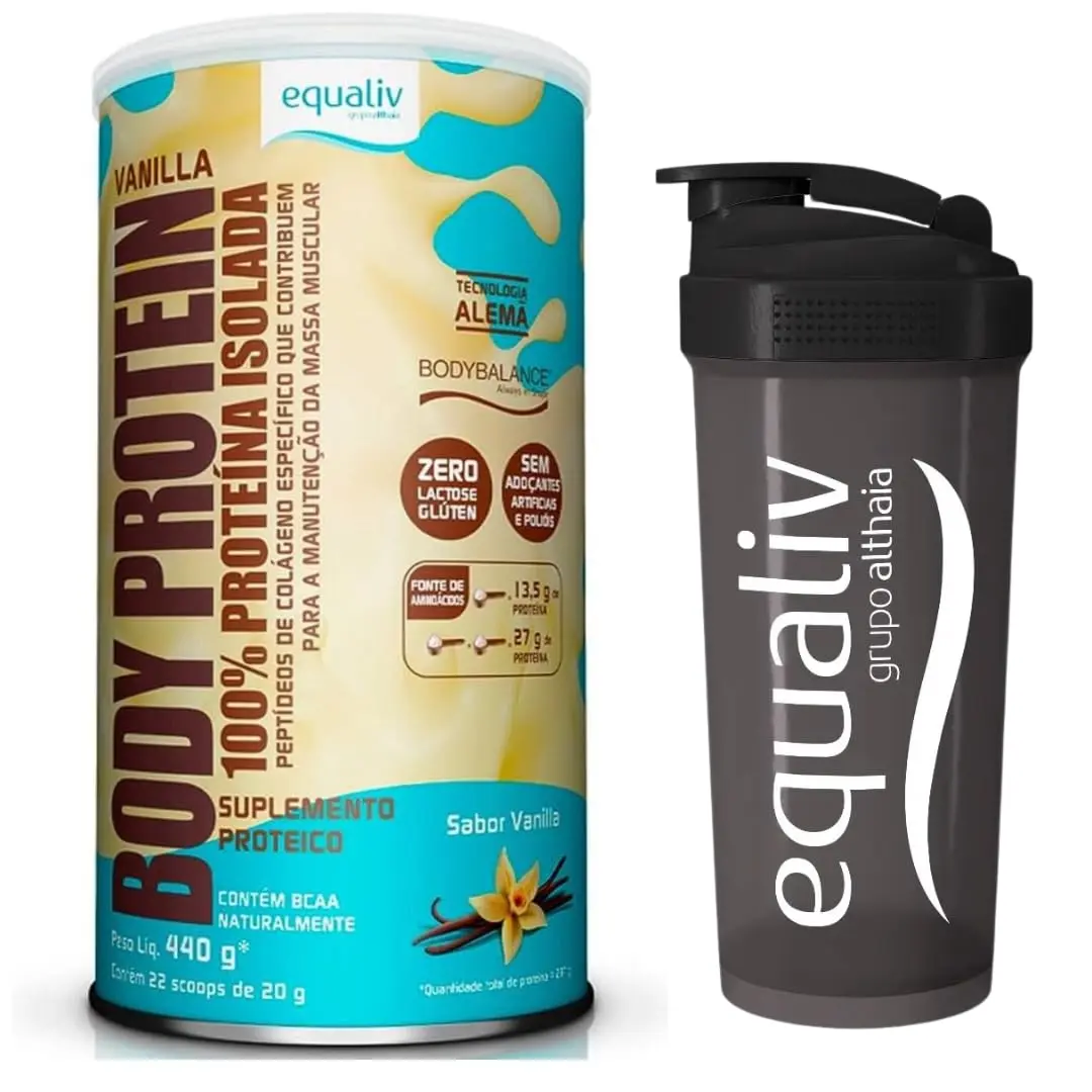 Combo Equaliv - Body Collagen Protein + Coqueteleira Oficial - Lata - Sabor Vanilla (Baunilha) - 1
