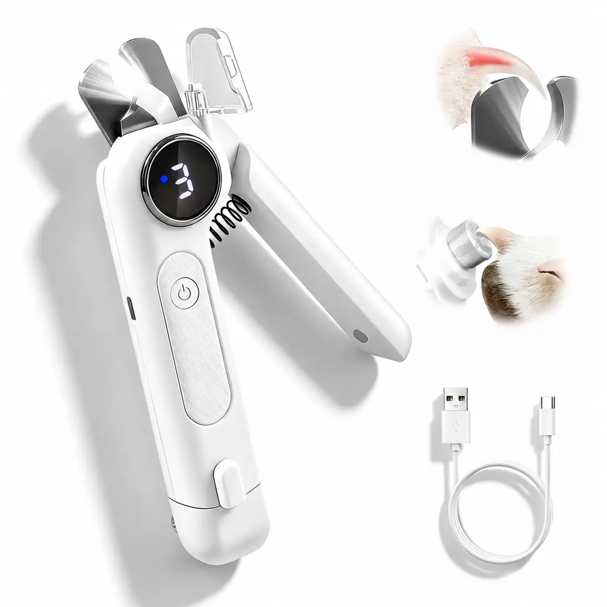 Alicate Cortador De Unha Pet recarregável 2 em 1, Kit Aço Inoxidável cortadores e aparadores de unhas Com LED, Triturador De Unhas Elétrico Super Silencios para gatos e cães, 18cm - 1