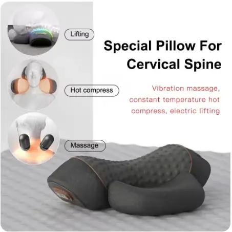 Travesseiro massageador elétrico de pescoço, maca cervical, aquecimento, vibração, massagem, tração nas costas, travesseiros ortopédicos para dormir, suporte