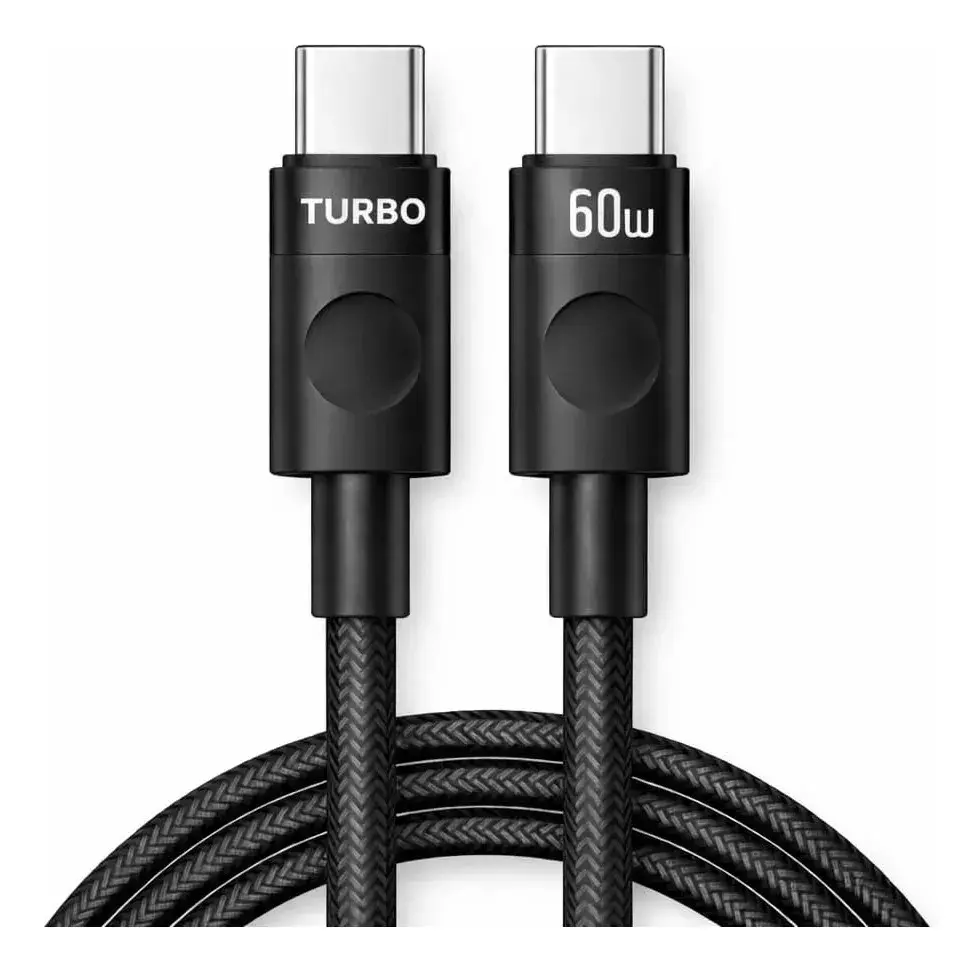 Cabo Carregador Usb-c Tipo C Turbo 60w Carga Rápida Nylon Trançado Premium 1M Reforçado Resistente Compatível Samsung Xiaomi Motorola iPhone 15 16 17 Notebook Tablet Transferência Dados Eletric Teck - 1