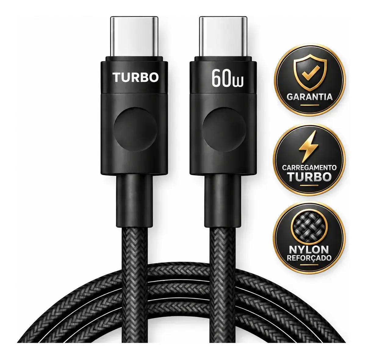 Cabo Carregador Usb-c Tipo C Turbo 60w Carga Rápida Nylon Trançado Premium 1M Reforçado Resistente Compatível Samsung Xiaomi Motorola iPhone 15 16 17 Notebook Tablet Transferência Dados Eletric Teck thumbnail 2