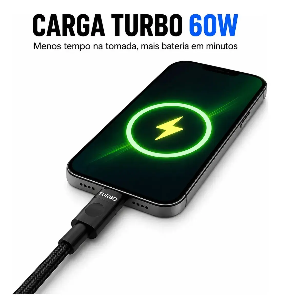 Cabo Carregador Usb-c Tipo C Turbo 60w Carga Rápida Nylon Trançado Premium 1M Reforçado Resistente Compatível Samsung Xiaomi Motorola iPhone 15 16 17 Notebook Tablet Transferência Dados Eletric Teck thumbnail 4
