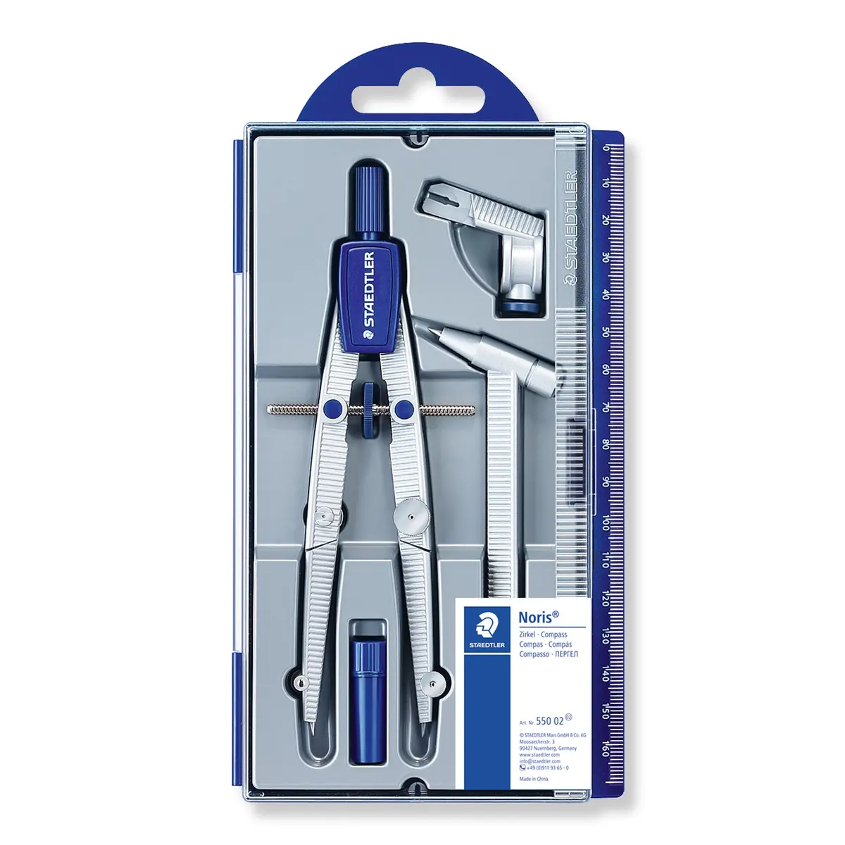 Compasso, Staedtler, 550 02 02, Cabeça de Fricção, Metal | Bússola de precisão, ajuste rápido, robusta – capa com cabos sobressalentes – Art.-Nr. 550 02
