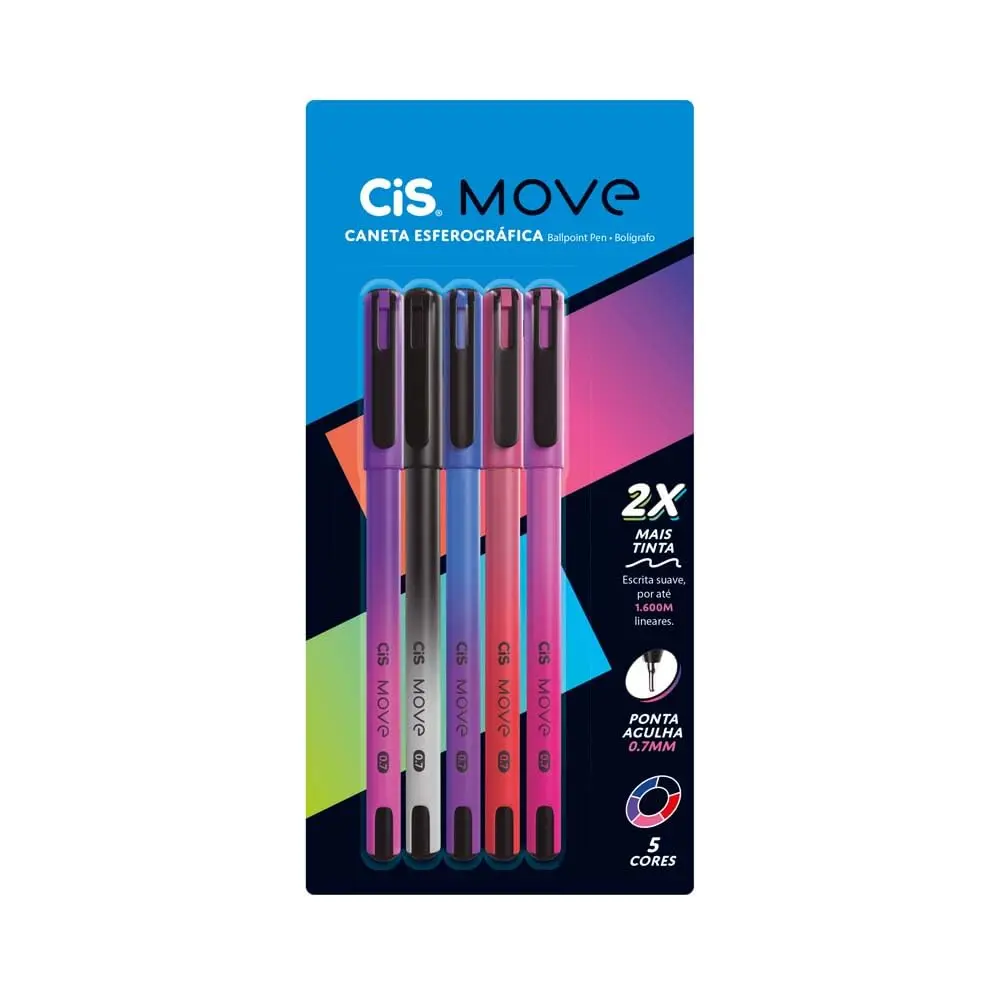 Caneta esferográfica 0.7mm Move com 5 cores Cis - 1