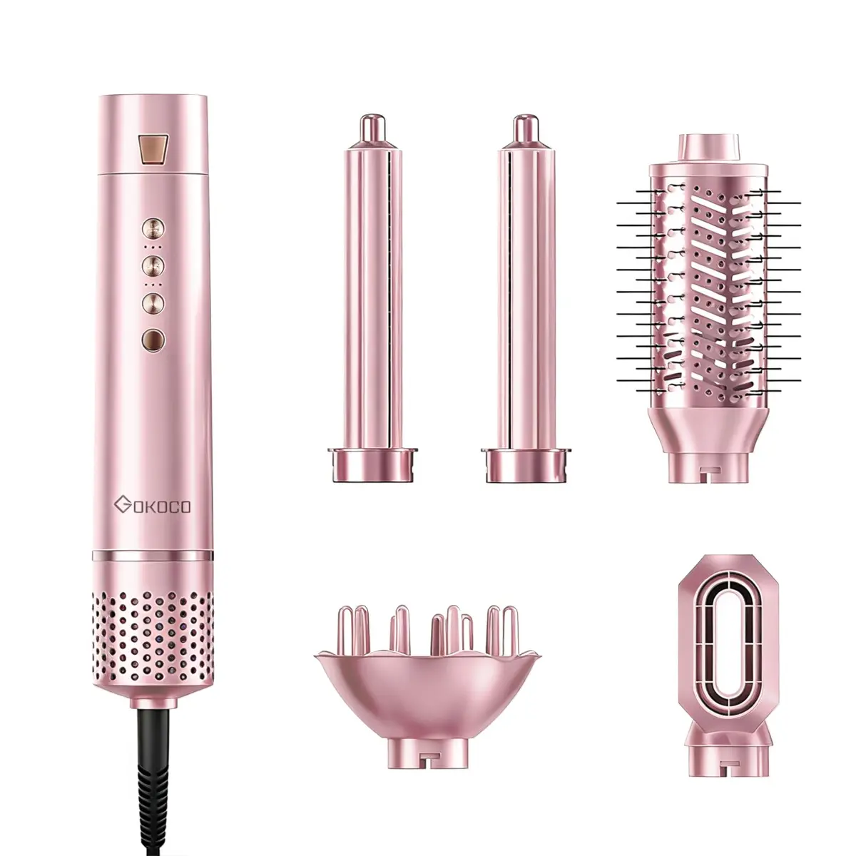 Secador de Cabelo Multifuncional GOKOCO Bivolt 127-220V, Kit 5 Peças com Automático, Escova Modeladora e Difusor, Alta Potência, Rosa - 1