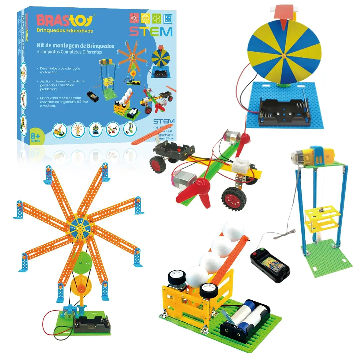 Brastoy Ciência STEM Educativos Brinquedos Infantil Blocos Montar Construção de Robôs Experimentos Projetos de Engenharia (5 em 1 DIY Kits) - 1