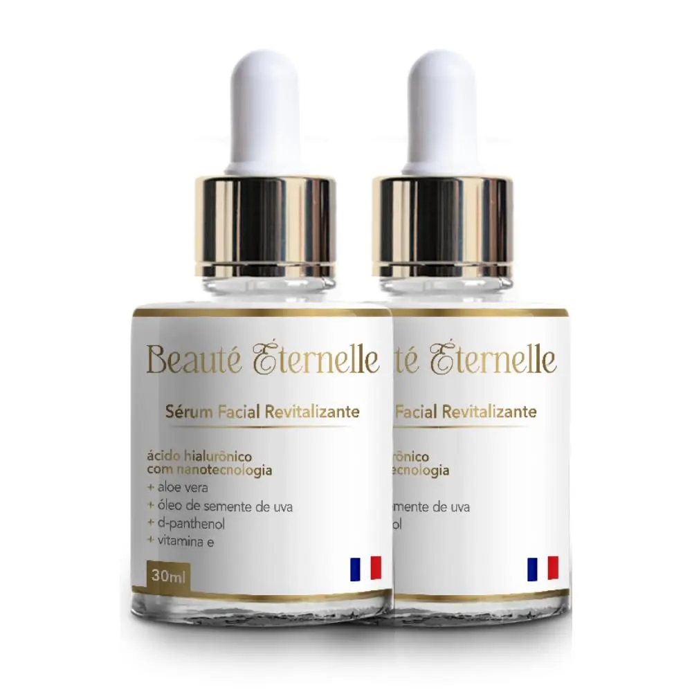 Kit 2 Unidades Sérum Facial Hidratante Revitalizante Rejuvenescedor Beauté Éternelle 30ml com Ácido Hialurônico (Aloe Vera, Óleo de Semente de Uva, D-panthenol e Vitamina E) - 1