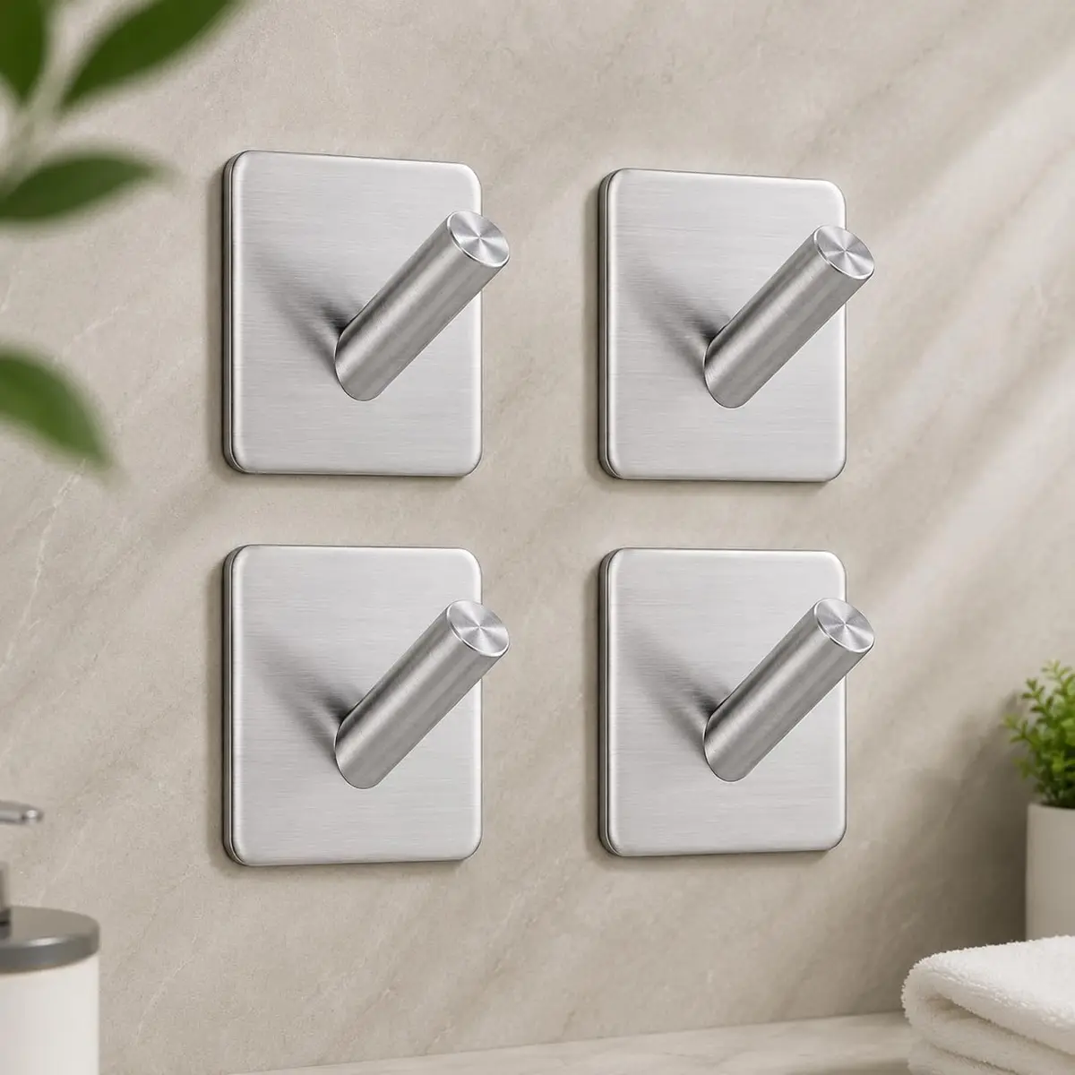 Ganchos Adesivos em Aço Inoxidável para Parede | Aço inoxidável com adesivo reforçado; suporte multiuso para banheiro, cozinha e quarto; instalação prática sem furar