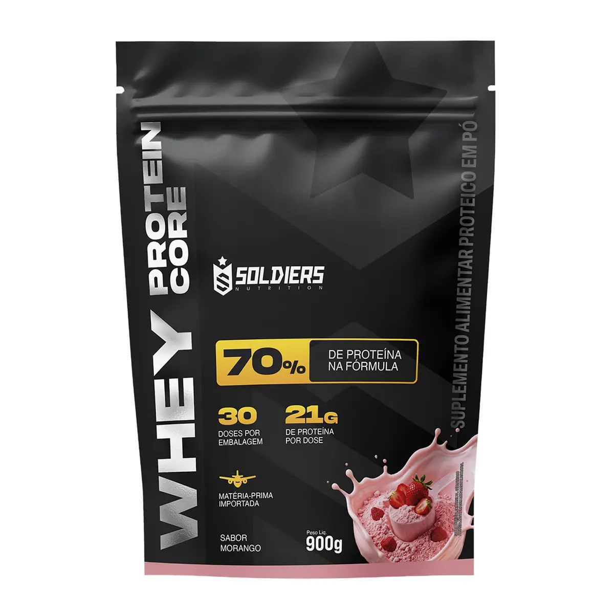 Whey Core Protein Proteínas Pó 900g - Soldiers Nutrition (Morango)