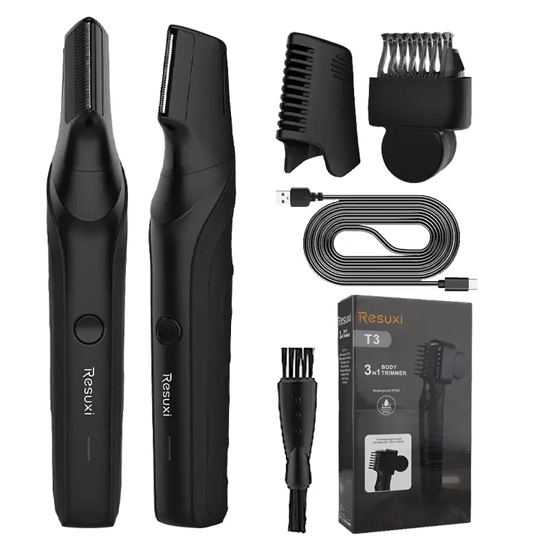 Resuxi novo aparador de pêlos de corpo elétrico masculino multifuncional 3 em 1 máquina de cortar cabelo conjunto de barbeador ipx5 máquina de cortar cabelo de lavagem de água de corpo inteiro