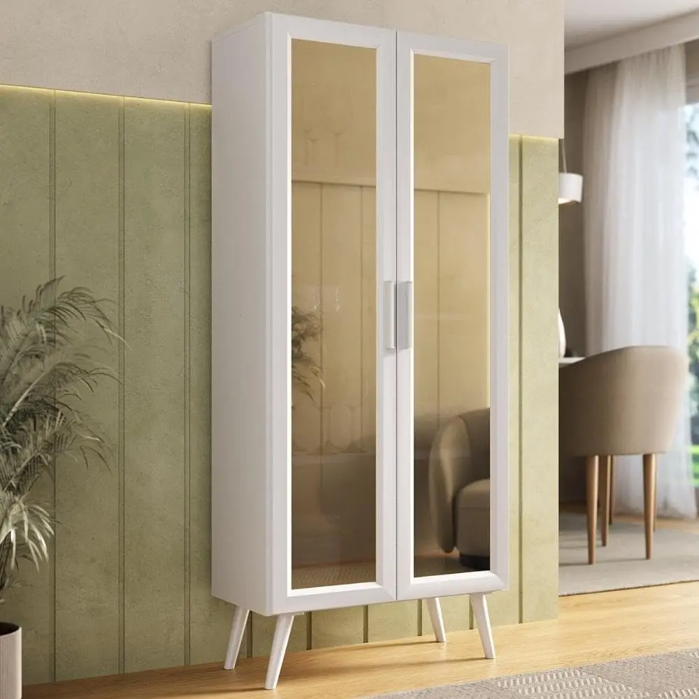 Multimóveis Cristaleira Retrô 68cm MP6040 Branco | 2 Portas de Vidro, Urban