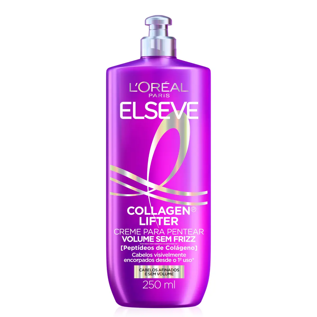 L'Oréal Paris Elseve Colágeno Lifter Creme para Pentear Leave-In, 250ml | Sem Enxágue, Anti-Frizz com Efeito Lifting e Volume, Proteção Térmica até 230°C e Peptídeos de Colágeno Vegetal