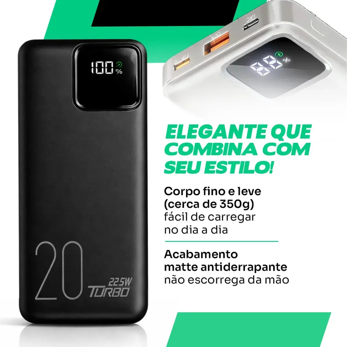Carregador Portátil Power Bank 20.000mah Turbo Celular Carga Rápida 22.5w Premium Display Visor Grande Universal Usb-c Viagens Festa Para los E Android iPhone Samsung Motorola Xiaomi Branco Nixzen thumbnail 3