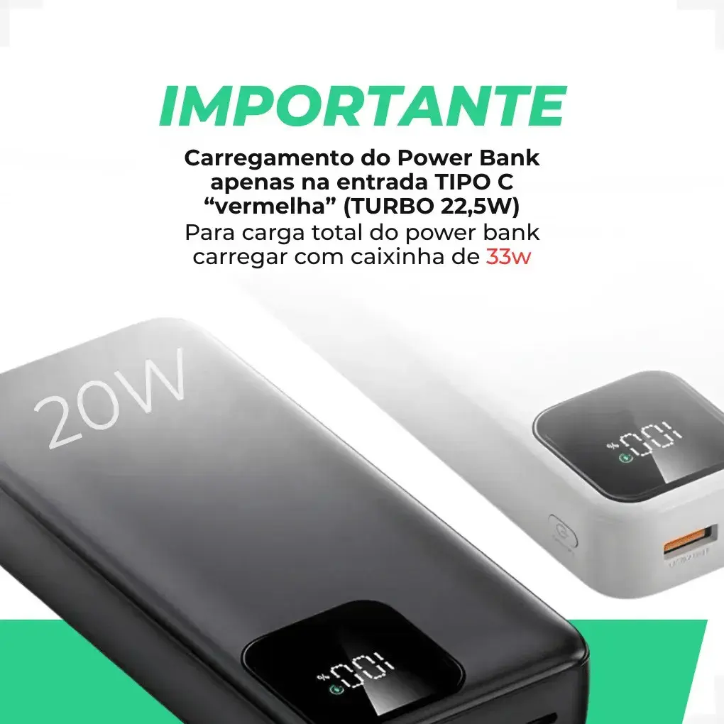 Carregador Portátil Power Bank 20.000mah Turbo Celular Carga Rápida 22.5w Premium Display Visor Grande Universal Usb-c Viagens Festa Para los E Android iPhone Samsung Motorola Xiaomi Branco Nixzen thumbnail 6