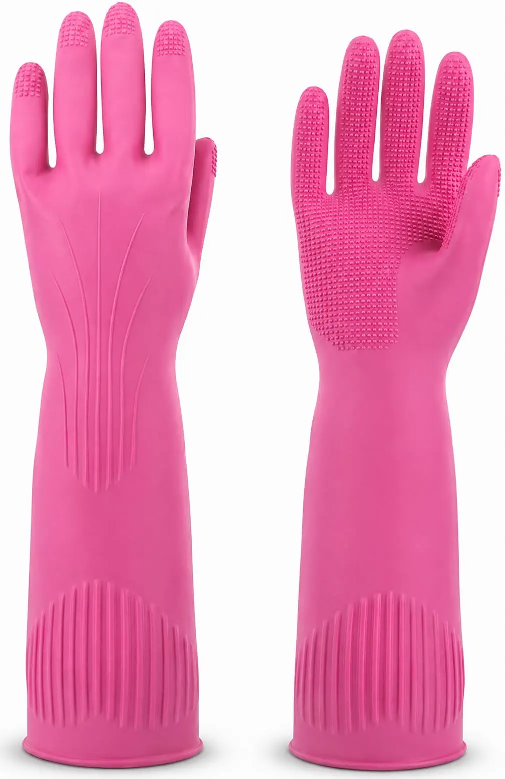Luvas de Limpeza em Silicone Rosa, Longas com Textura - TAMANHO M | Cozinha e Tarefas Domésticas, Textura Antiderrapante, Proteção até o Antebraço, Impermeável, Reutilizável