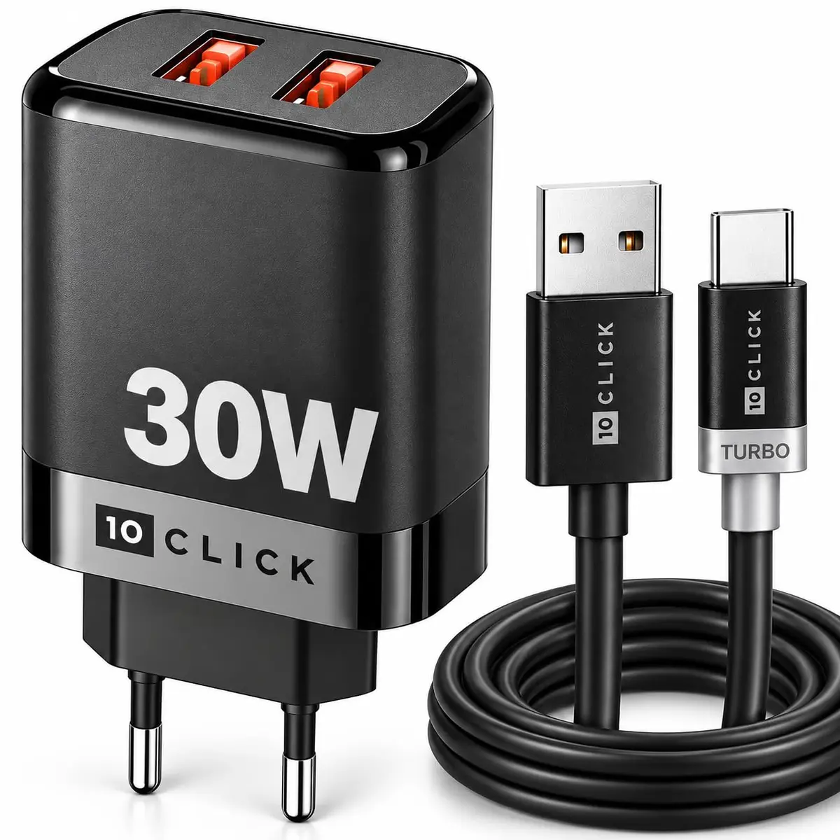 Carregador Turbo 30W Compatível Para Samsung Galaxy Tipo C Rápido Fonte Cabo USB C S20 S21 S22 S23 S24 S25 S26 Plus A14 A24 A34 A54 A74 A15 A55 A56 A16 A17 A36 A37 Tab A S Celular 5G Premium 10CLICK