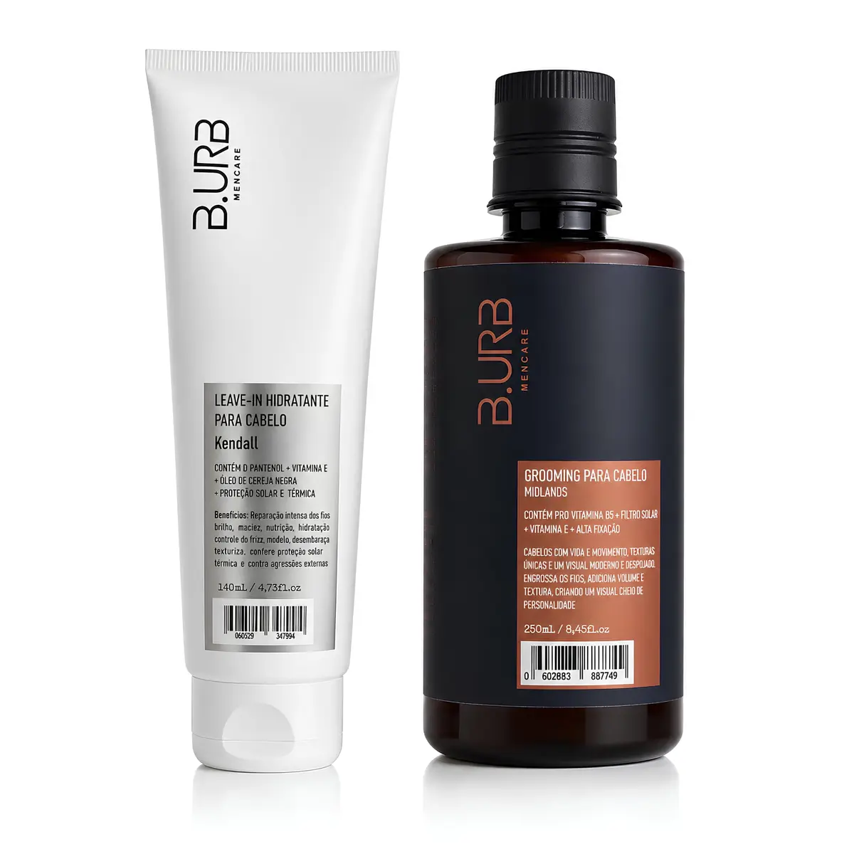 B.URB Kit Kendall Leave-in 140ml + Grooming Midlands 250ml para Cabelo Masculino