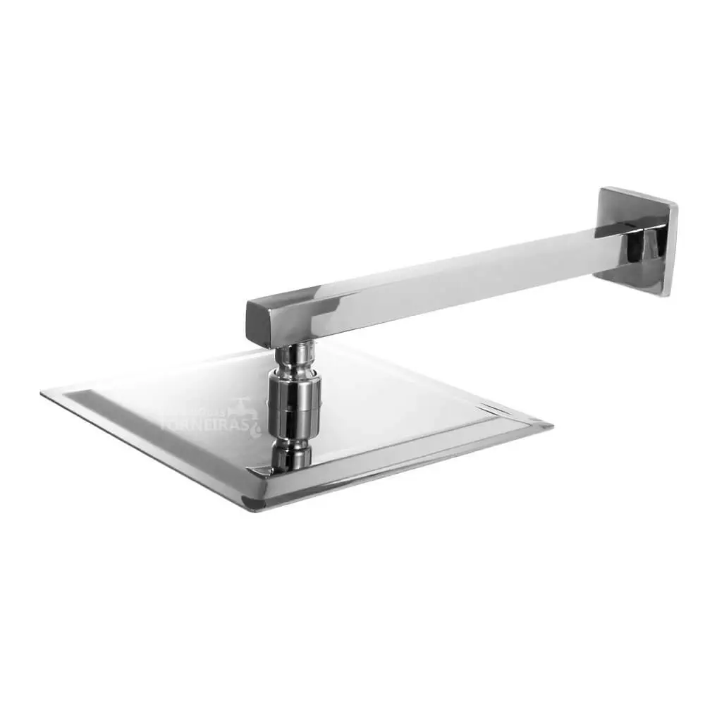 Ducha Chuveiro Quadrada Metal Inox 20x20 CM Com Braco Quadrado 38 cm 7739