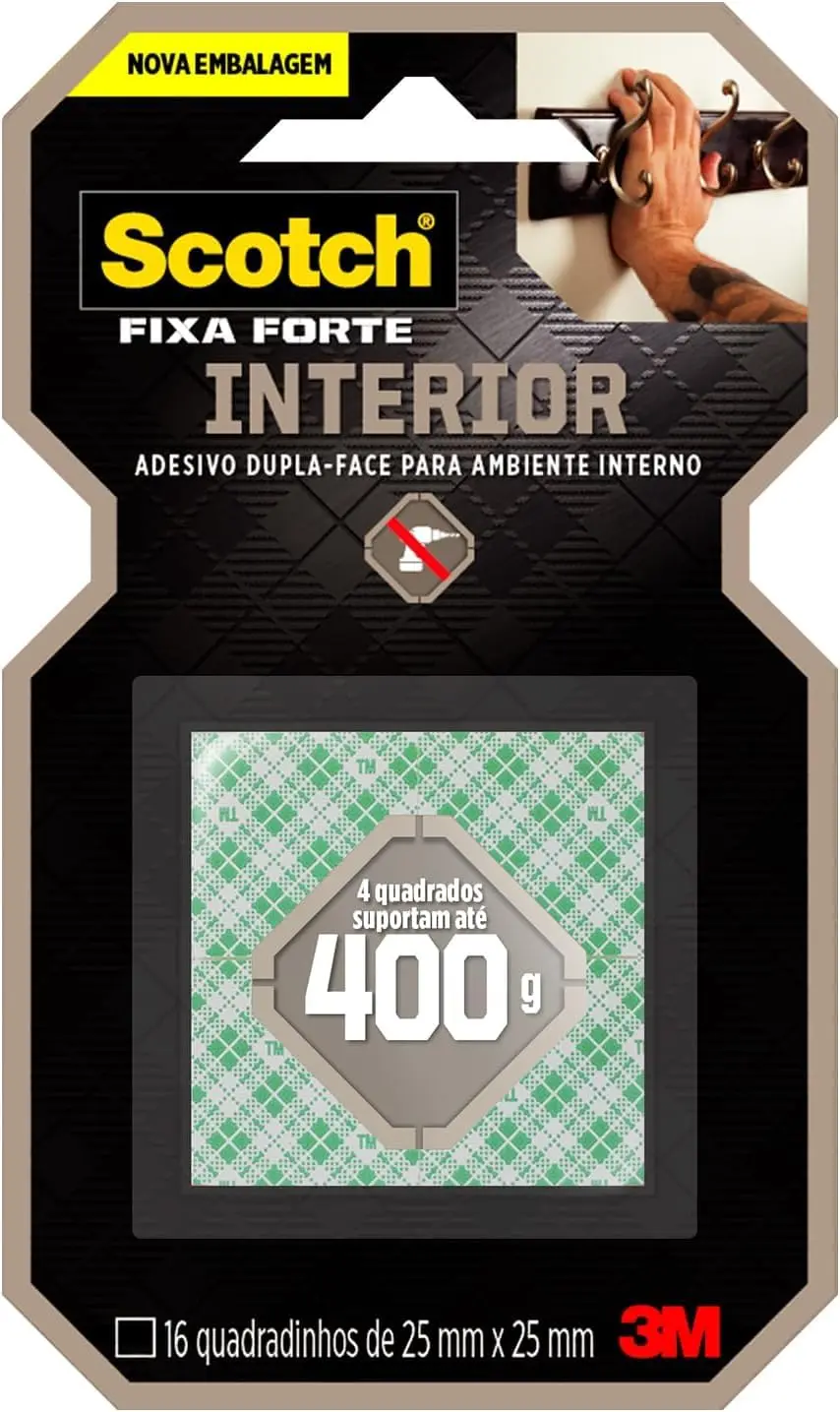 SCOTCH 3M Fita Dupla-face Fixa Forte Espuma Quadradinho 16 Un | Aplicação Prática e Rápida, 4 Quadradinhos Suportam até 400 g, Fixação Firme, Ideal para Ambientes Internos, Sem Furos