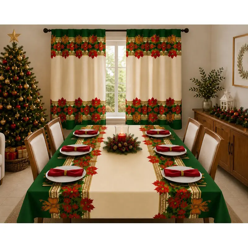 Toalha de Mesa Natal 2,00 metros + Cortina Natalina Escolha a Estampa